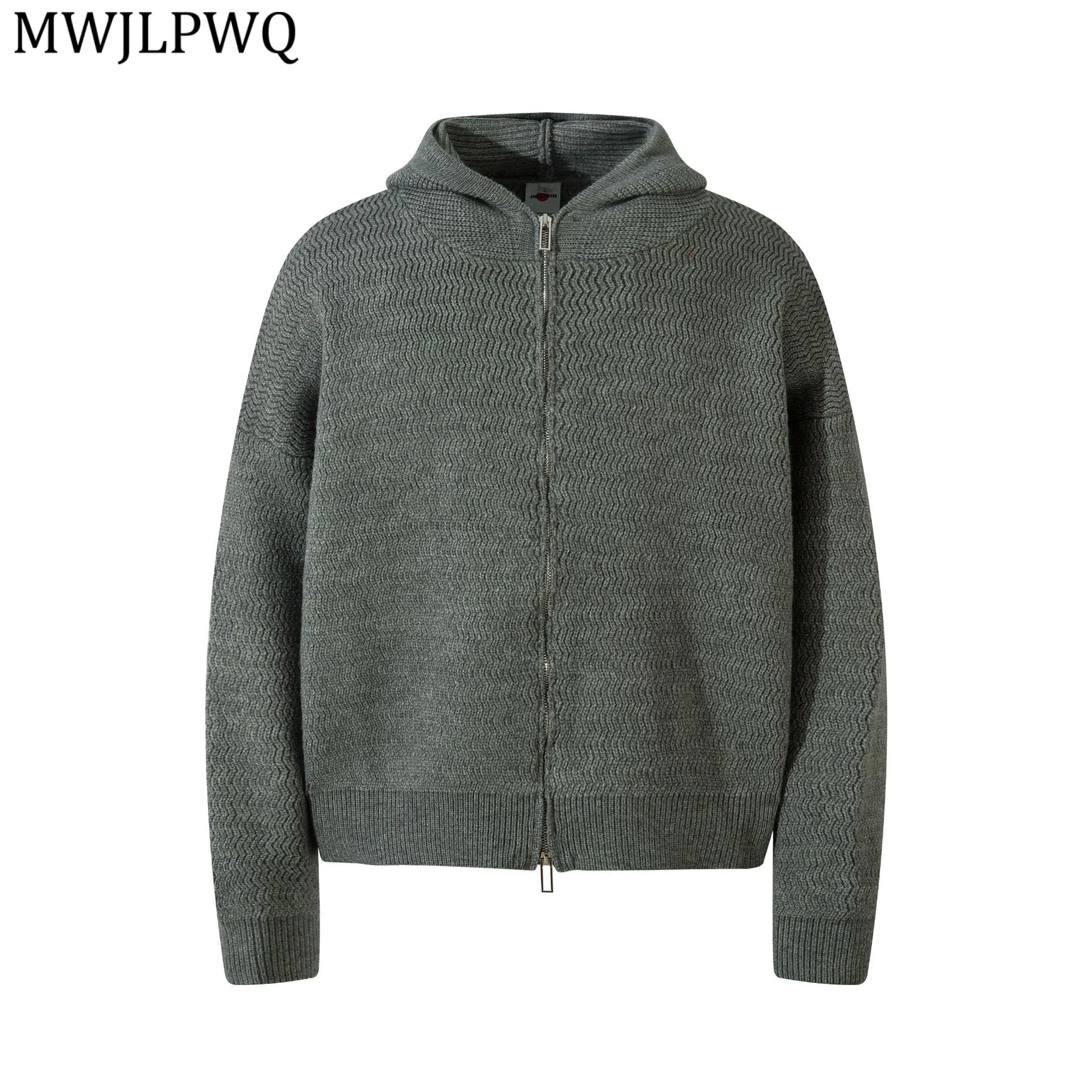 

MWJLPWQ Men's High Street American Style Hooded Knit Sweater Trendy New Zipper Cardigan 2025 Autumn Winter Casual Jacket 21043