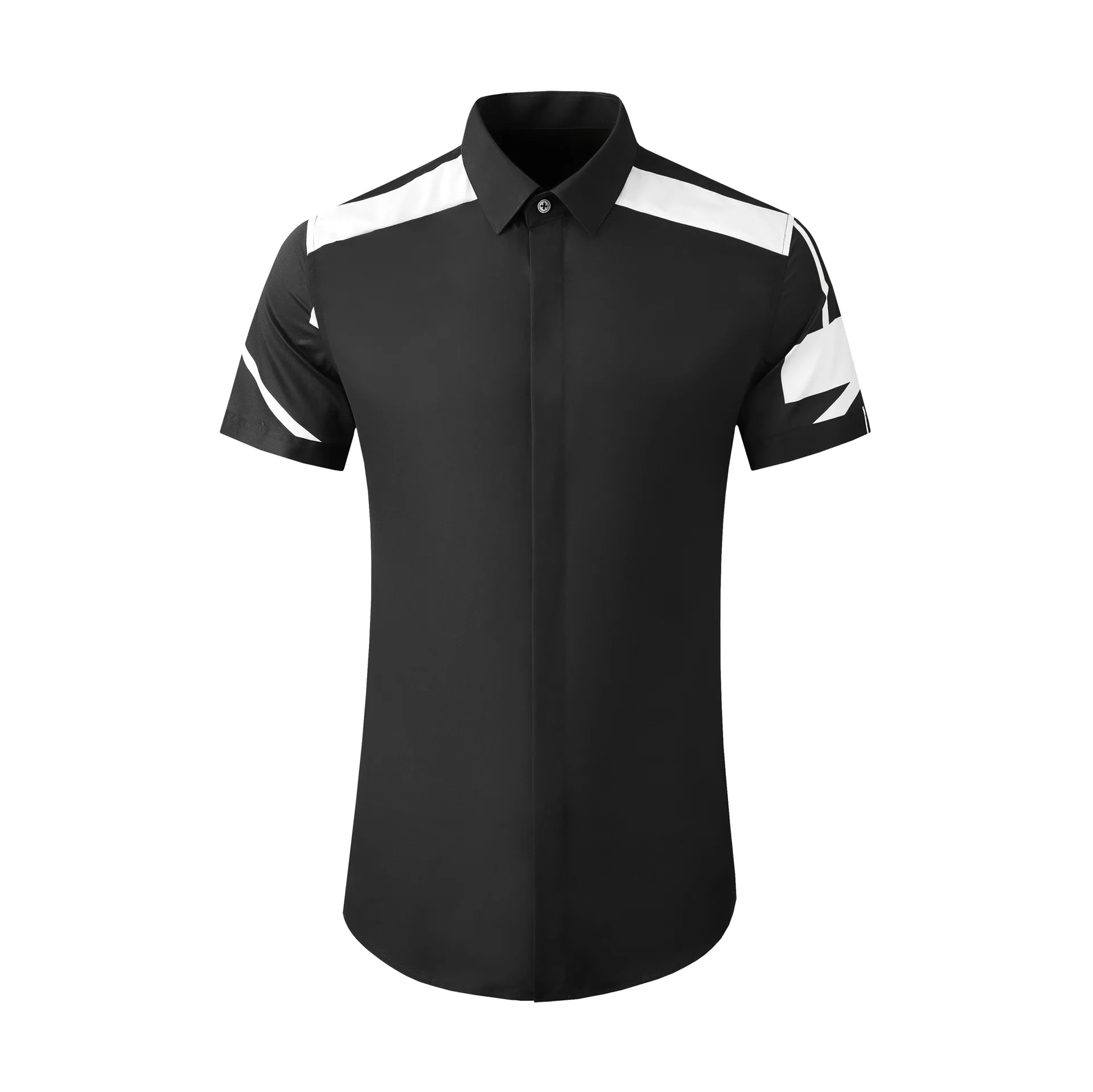 

Summer short sleeved shoulder patchwork slim fit men's shirt, young and handsome top
