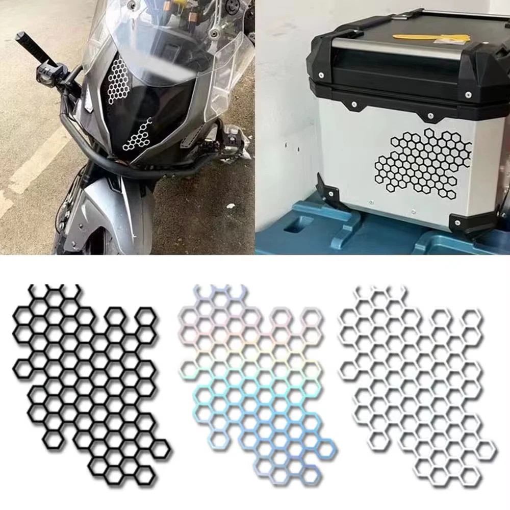 1pc Honeycomb Pattern Vinyl Sticker Waterproof UV Resistant Decal For Motorcycle Helmet Car Bumper Fuel Tank Fairing Decoration