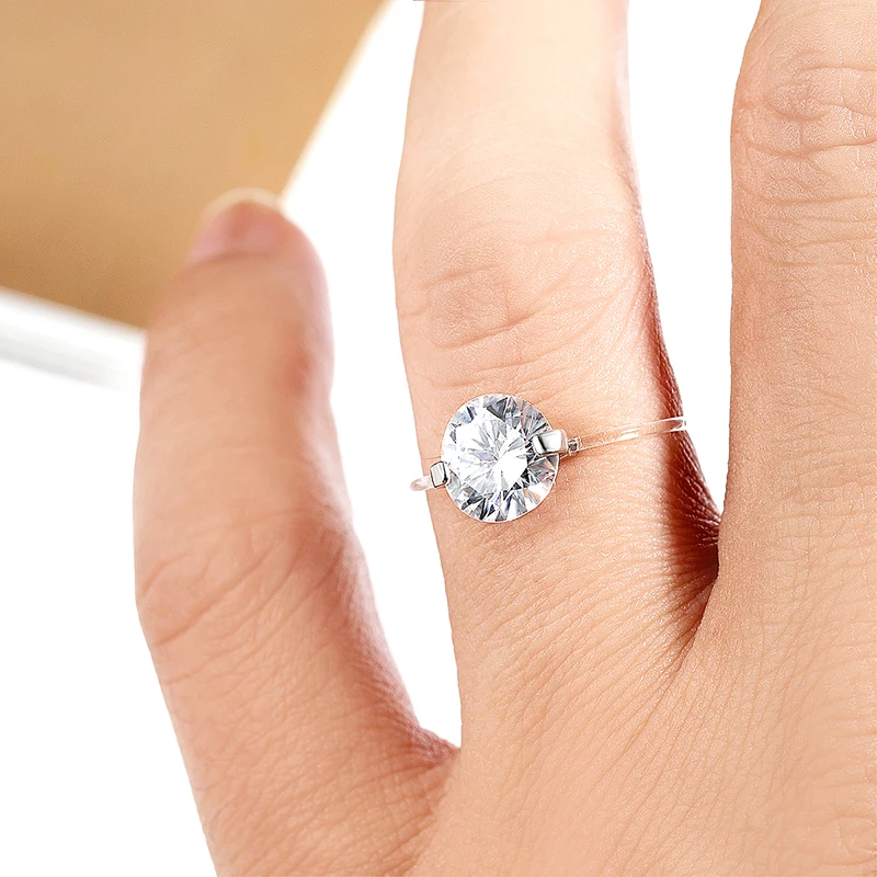 1/2ct Transparent Fishing Line Moissanite Wedding Band Sterling Silver Ring with GRA Certificate Eternity Diamond Ring for Women