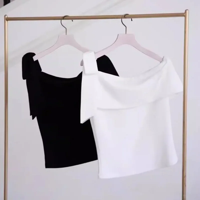 Irregular Bow Shirts & Blouses Slash Neck Women 2024 Blusas Off Shoulder Ropa Mujer Summer New Camisas Japan Elegant Blusa