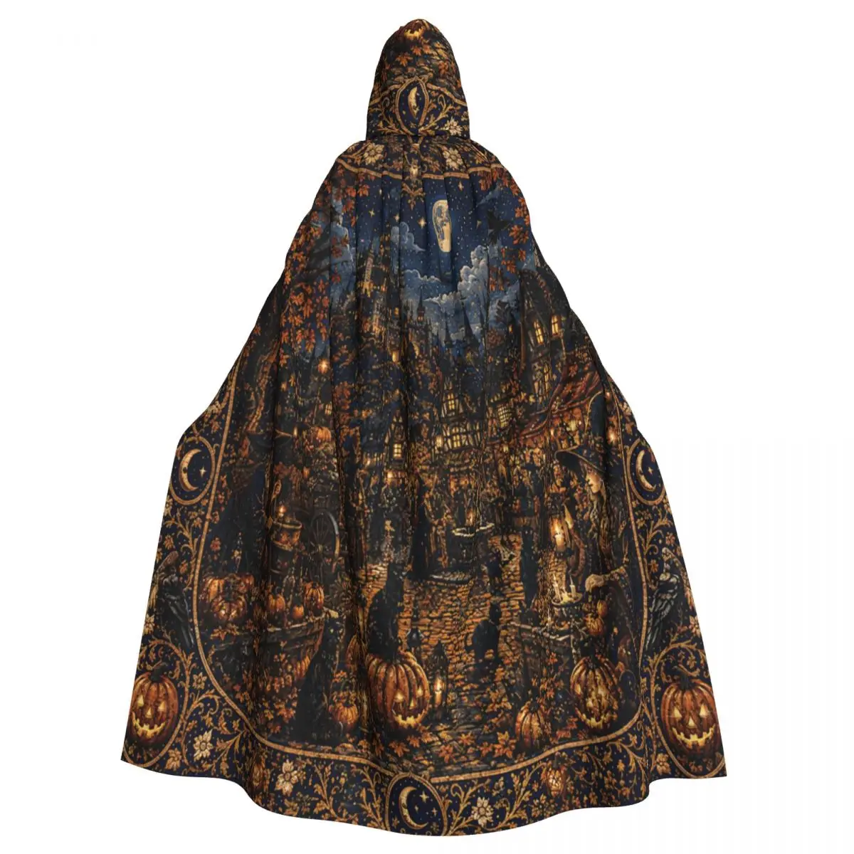 Aldult Halloween Black Cats Cloak with Hood Witchy Spooky Grim Reaper Robe Costume for Party