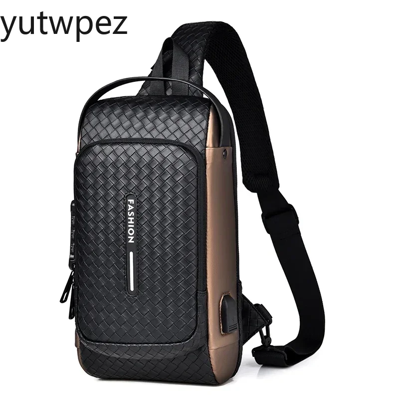 Anti-theft Cycling Climbing Outdoor Hiking Sports Running Portable USB Charging Port PU Shoulder Crossbody Men Fashion Chest Bag