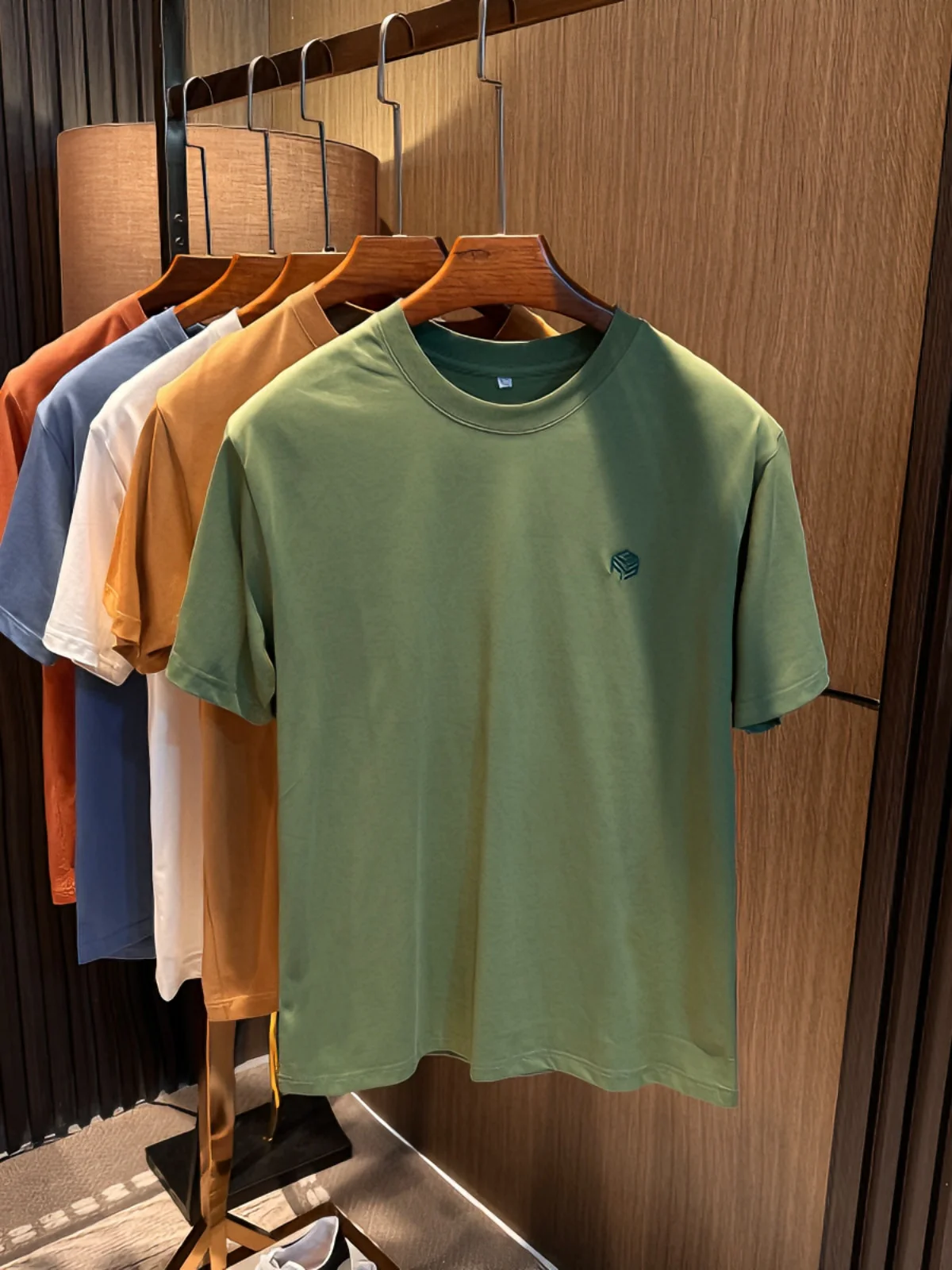 

Ele Embroidered Letter round Ne ort Sve T-irt Men's Faionable Color Versatile Cotton Blend Breathable Su...