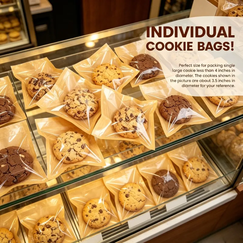 16Pcs Window Bakery Bags with Stickers Heat Sealable Kraft Paper Food Bags for Cookie Bread Gift Packaging Party Supply