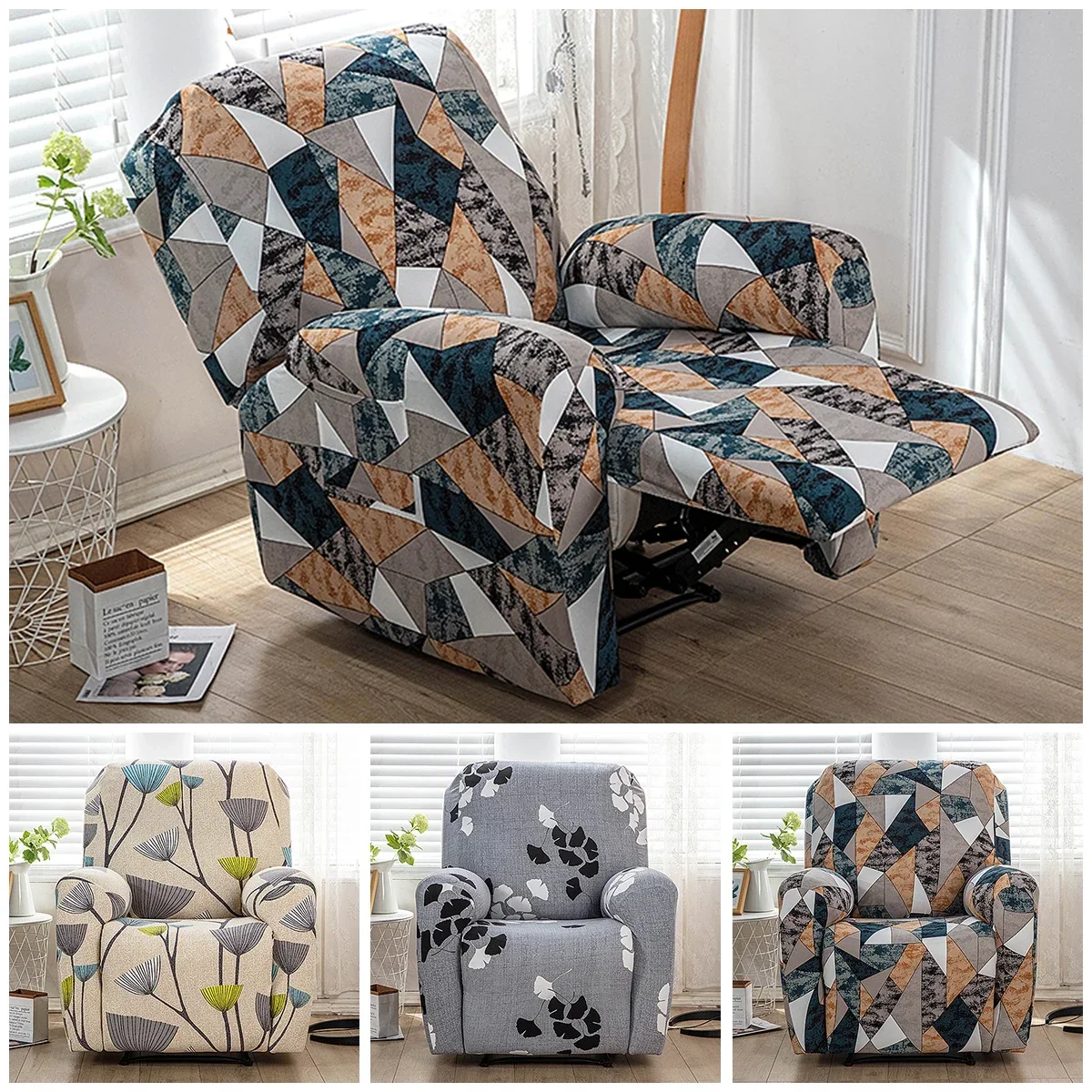 Recliner Sofa Cover Set 1-Seater Single Armchair Stretch Slipcover Washable Soft Non-slip Relax Reclining Chair Cover NEW