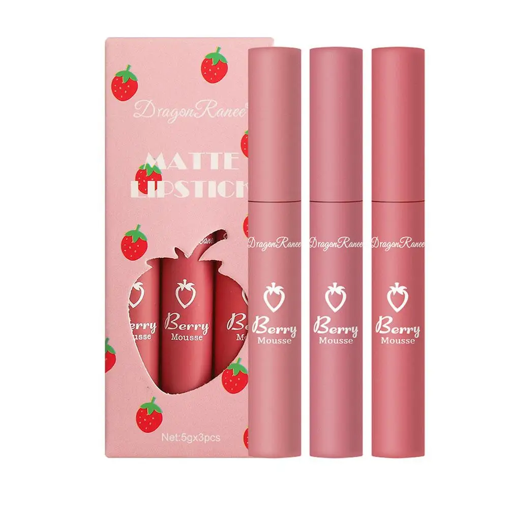 New Velvet Matte Lipstick Waterproof Long Lasting Non Stick Cup Strawberry Beauty Lip Gloss For Women Makeup Moisturize Cos P4C4