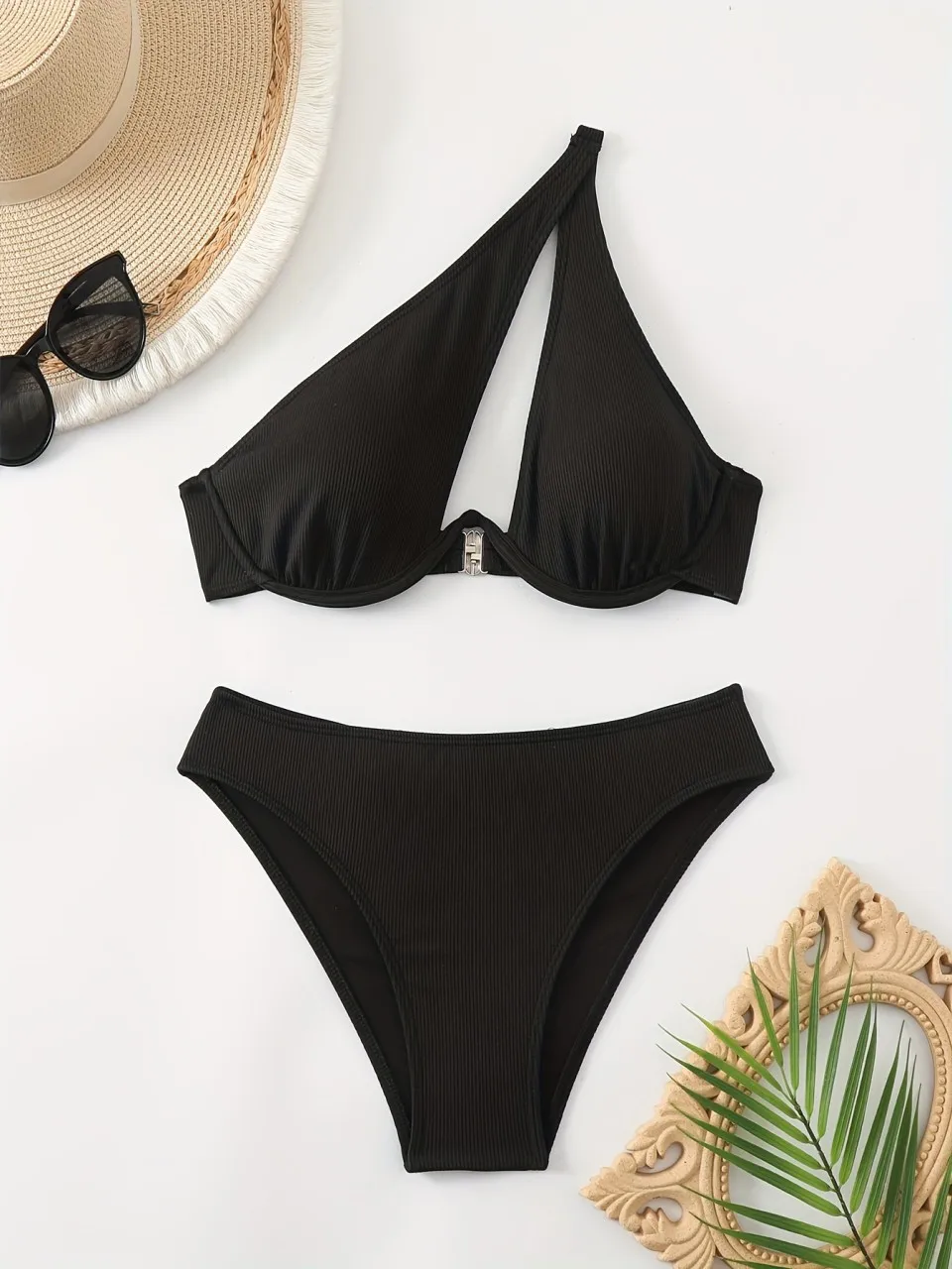 

2026 One Shoulder Push Up Bikini Triangle Swimwear Female Solid Swimsuit Women Bathers Bathing Swimming Suit Padded Beachwear