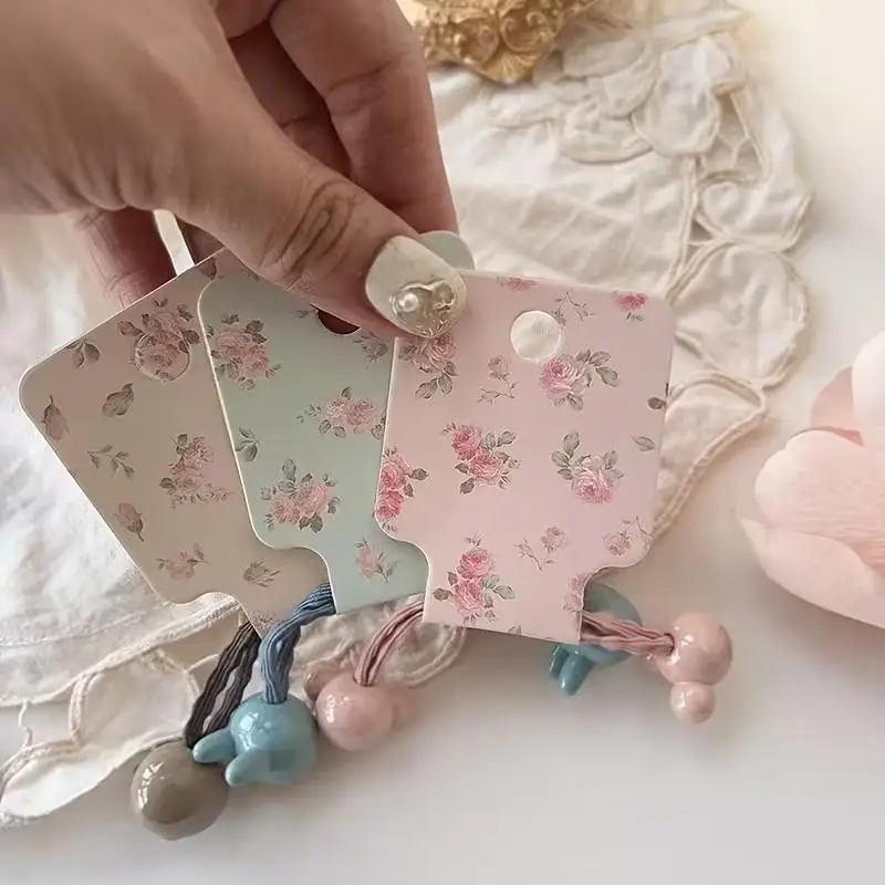 200pcs Korean Floral Print Paper Packing Cards For Handmade Hair Jewelry Necklace Display Tags Hairband Hanging Price Labels