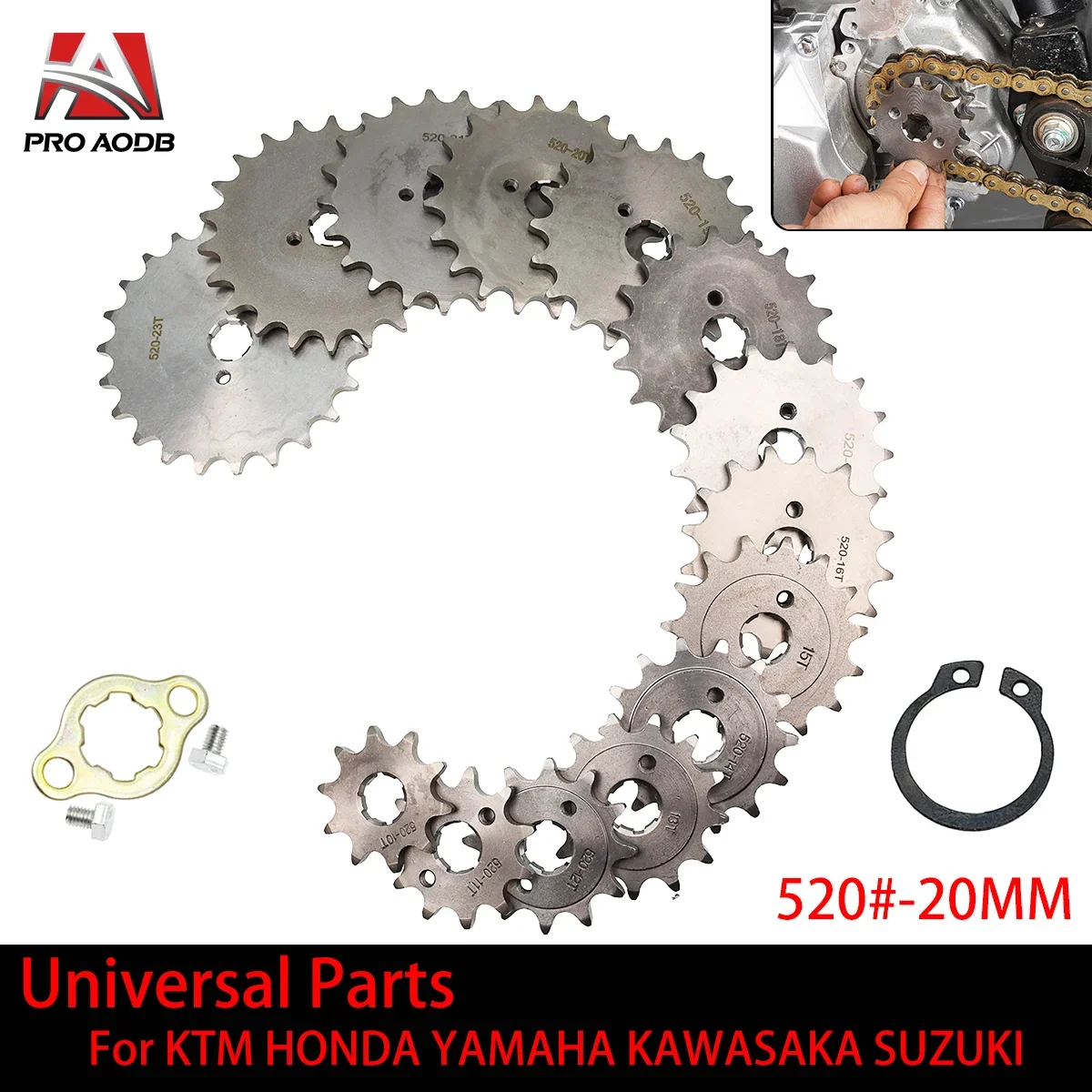 

520# 20mm 10 11 12 13 14 15 16 17 18 19 20 21 22 23T Front Engine Sprocket For Honda ATV Quad Dirt Pit bike MOTO Universal Parts