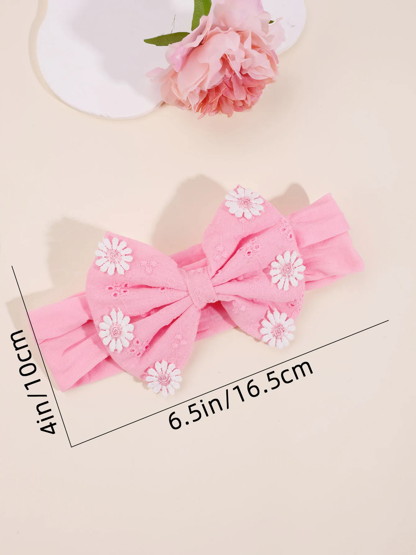 1 PC Baby Pink Bow Headband with Flowers Pattern Elastic Bow Headband for Baby Soft Fabric Bow Headband Toddler Hair Accessories