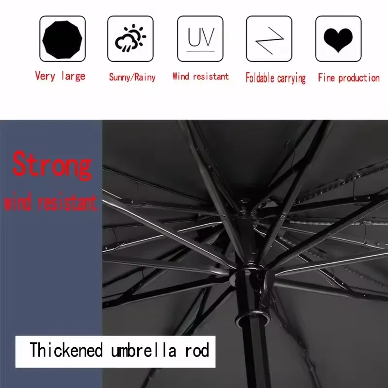 Paraguas Extra Grande 130 cm Plegable Antiviento Impermeable Sol Lluvia Sombrilla Viajes Uso Diario