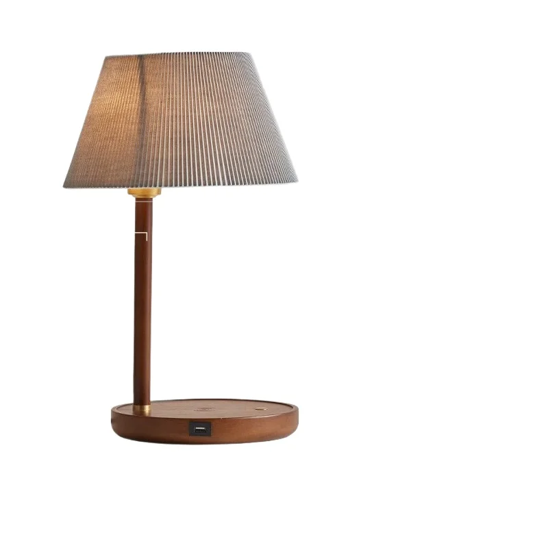 Modern simple bedside lamp wireless charging bedroom living room study solid wood girl decorative desk lamp