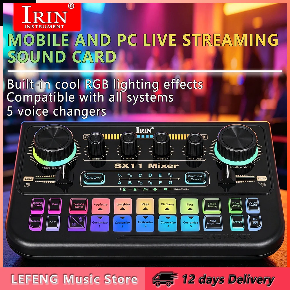 IRIN SX11 Audio Mixer 48V Power Sound Card Live Streaming Recording Podcast Studio for YouTube Computer/Phone Sound Card