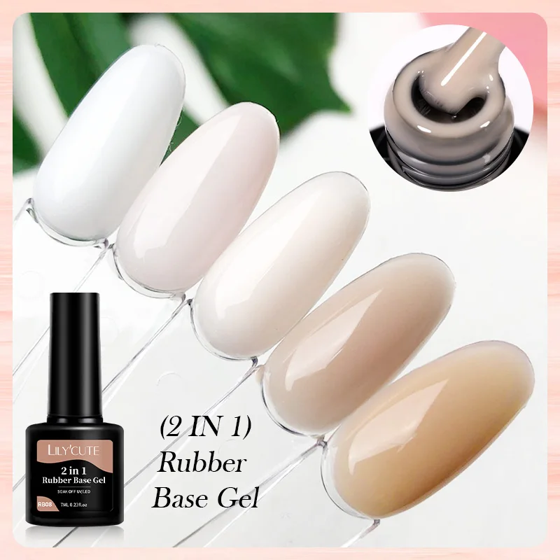 LILYCUTE 7ml Base en caoutchouc Gel vernis à ongles nu blanc Semi Permanent tremper Gel UV Gel de Base pour manucure Nail Art Base couche de finition