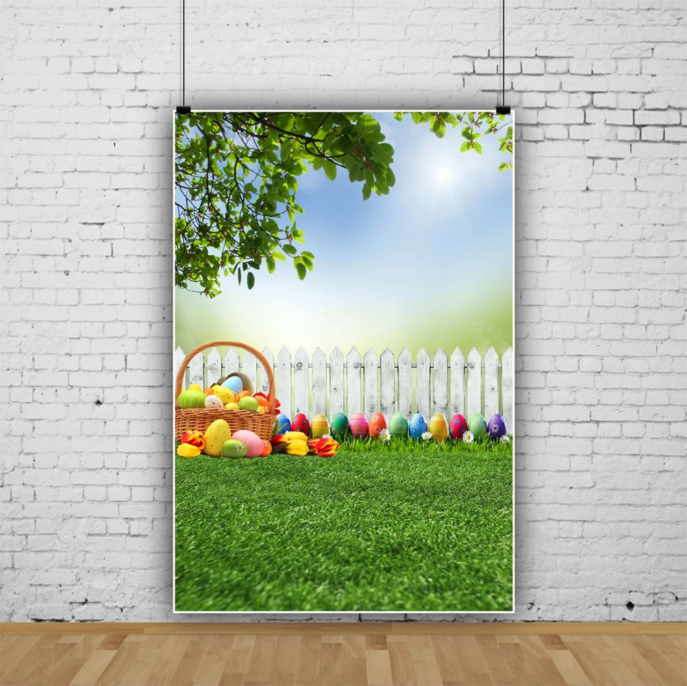 Spring Easter Photography Backdrop White Fence Grass Fairy Forest Baby Doll Cake Portrait Jungle Background Photo Studio