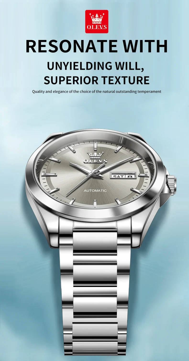 OLEVS 7090 Luxus Herrenuhr Neue Originalmarke Automatische Mechanische Uhren für Herren Stahlarmband Einfache Business Herren-Armbanduhr – Detail 1