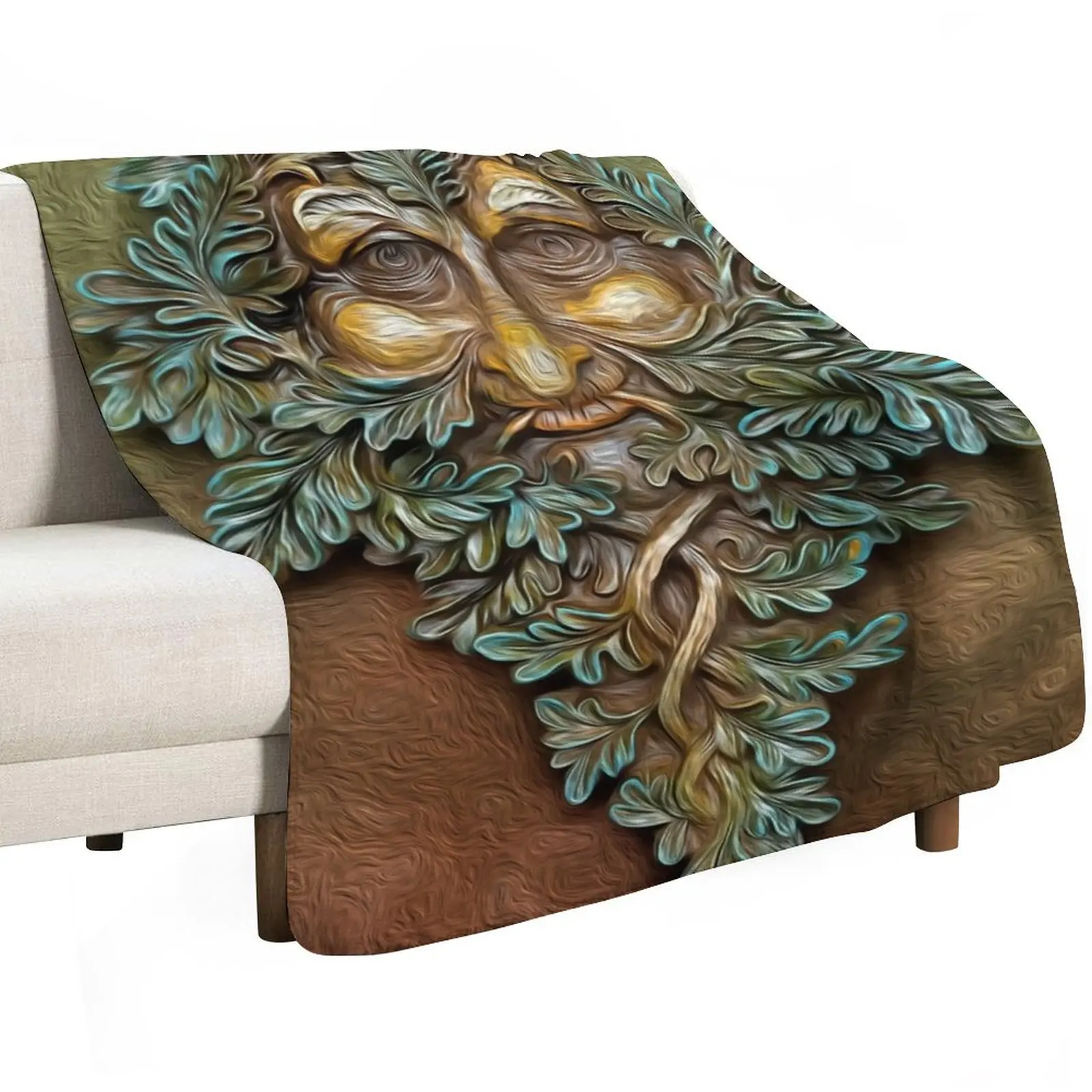 Green Man Sculpture Digital Art Throw Blanket Decorative Sofa Baby Winter beds Cute Plaid Blankets Sofas Of Decoration Blankets