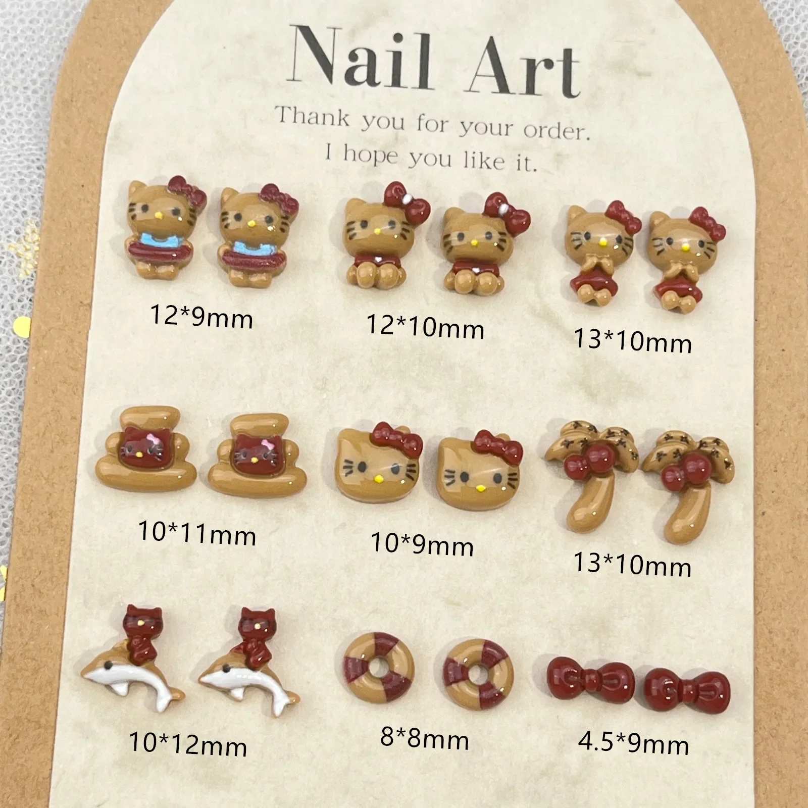 20Pcs Cartoon Nail Jewelry with Red Swim Ring KT Cat Red Katie Cat Nail Accessory Set