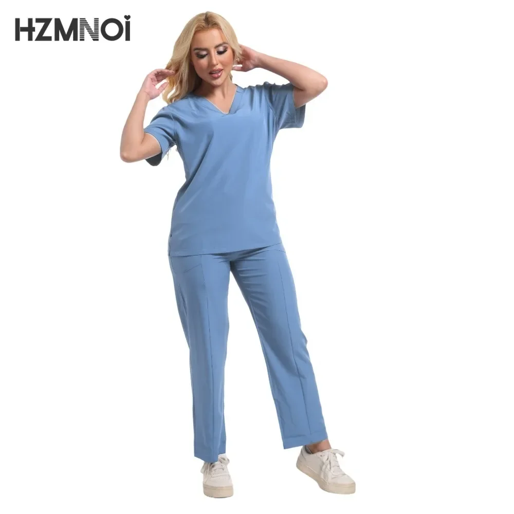 Trajes de correr multicolores, uniformes para enfermería, camisetas de manga corta con cuello en V, pantalones de bolsillo, conjunto de batas de enfermera, ropa clínica médica