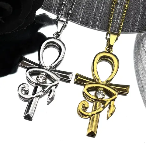 Anka Cross Eye Of Horus Catena Donna Uomo Acciaio inossidabile Colore oro Strass Fede Gotica Festa Hiphop Collana Gioielli Regali