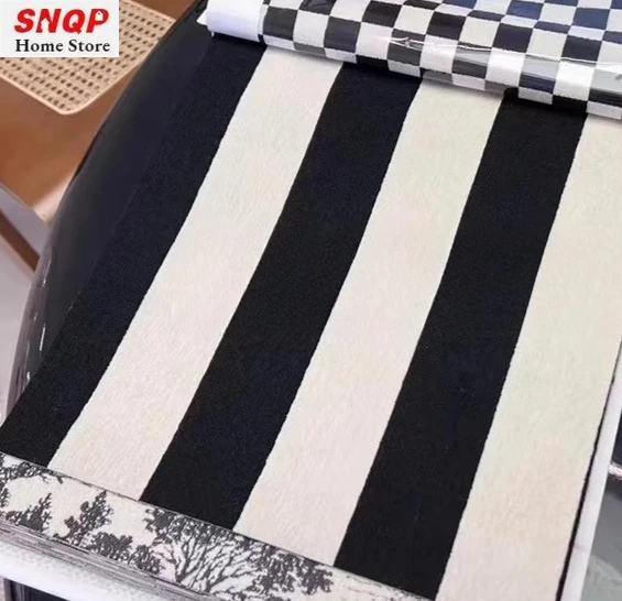 

Curtains for Living Dining Room Bedroom Vertical Striped Black and White Chenille Art Blackout Luxury White Tulle Custom Size