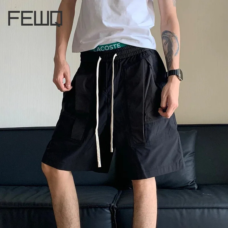 

FEWQ Summer Slim Loose Versatile Men Trendy Shorts 2024 Solid Color Elastic Waist Darkwear New Korea Fashion Casual 24E1066