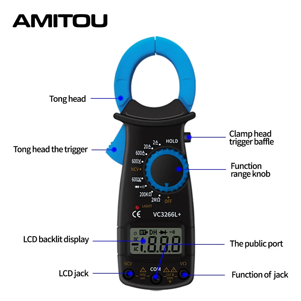 AMITOU VC3266L+ 1999 Counts Digital Professional Multimeter Clamp Amperímetro Handheld Clamp Meter Dc Current Voltage Meter