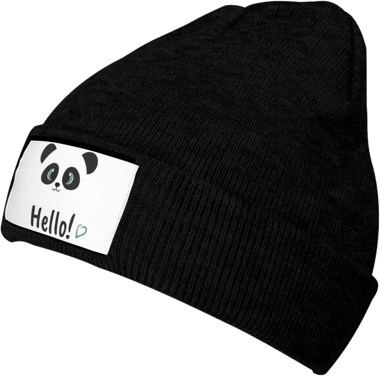 Lovely Panda Hello Funny Knit Hats for Men and Women Black Winter Soft Cozy Warm Stretch Thick Trendy Beanies Hats Cap