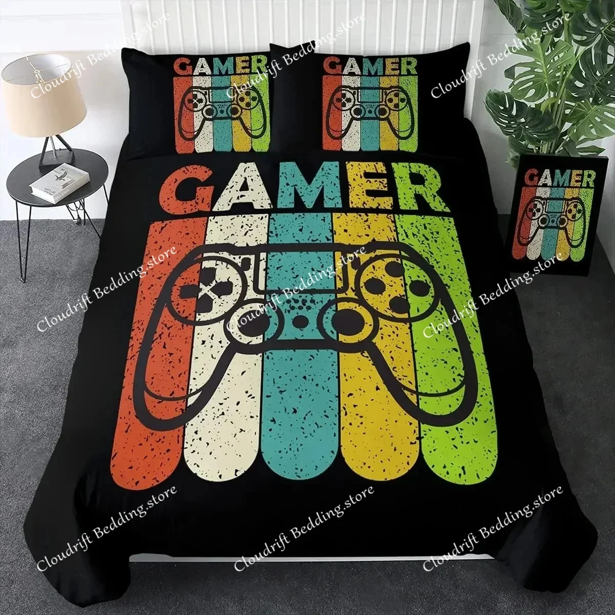 

Gaming Bedding Set Game Bed Cover 135 for Adults Boys Soft Microfiber Modern Gamepad Duvet Cover Decorative with Pillowcase