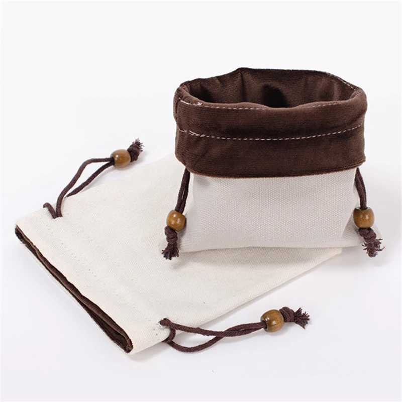 Reusable Canvas Drawstring Bags Flannel Lining Jewelry Cosmetics Portable Storage Cloth Bag Small Coin Purse Gift Package Pouch