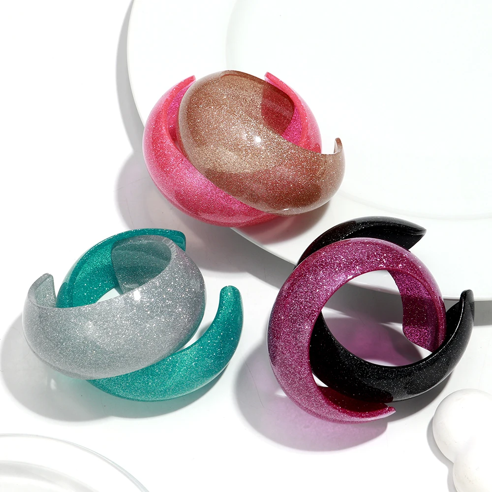 Bohomia Trend Acrylic Glitter Colorful Round Wide Opening Bracelet for Women Resin Geometric  Statement Bracelet Jewelry Gift image 4