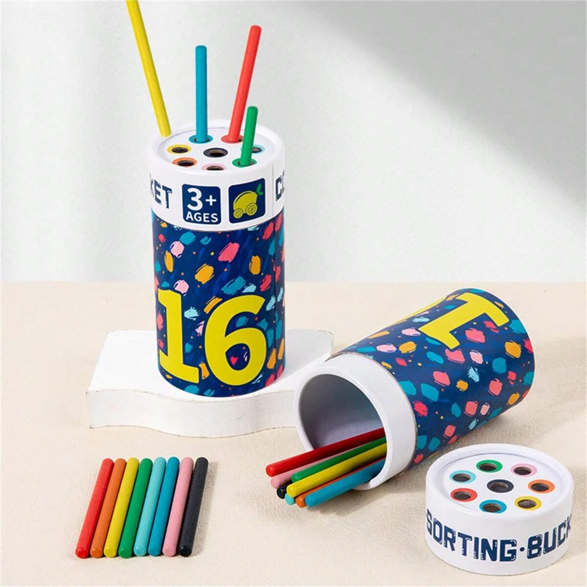 16 stücke Sticks Farbe Klassifizierung Sortieren Eimer Kinder Lernen & Pädagogisches Spielzeug Farbe & Form Sortierung Spiel Spielzeug
