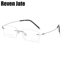 Reven Jate 8581 Flexible Titanium Alloy Rimless Eyeglasses Frame for Optical Prescription Glasses Eyewear for Women and Men