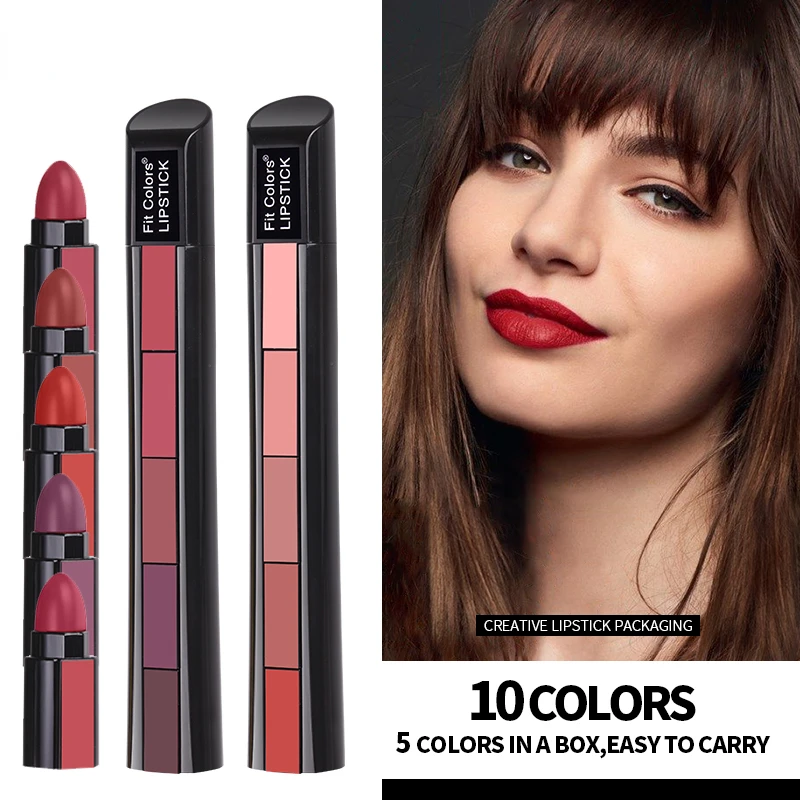 Zestaw 5 w 1 Matte Lipstick wodoodporny zestaw Nude Lipgloss długotrwały aksamitny czerwony Show cera seksowny odcień ust kosmetyk