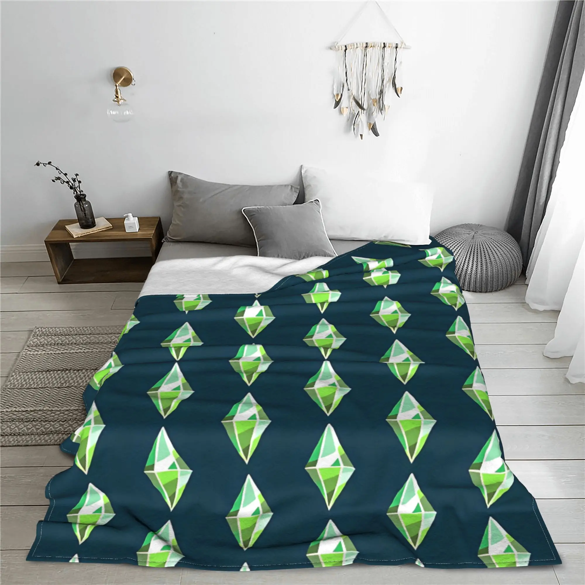 Sims 4 Plumbob Video Game Flannel Blanket Plumbob Cartoon Funny Throw Blanket for Home 150*125cm Plush Thin Quilt Warm