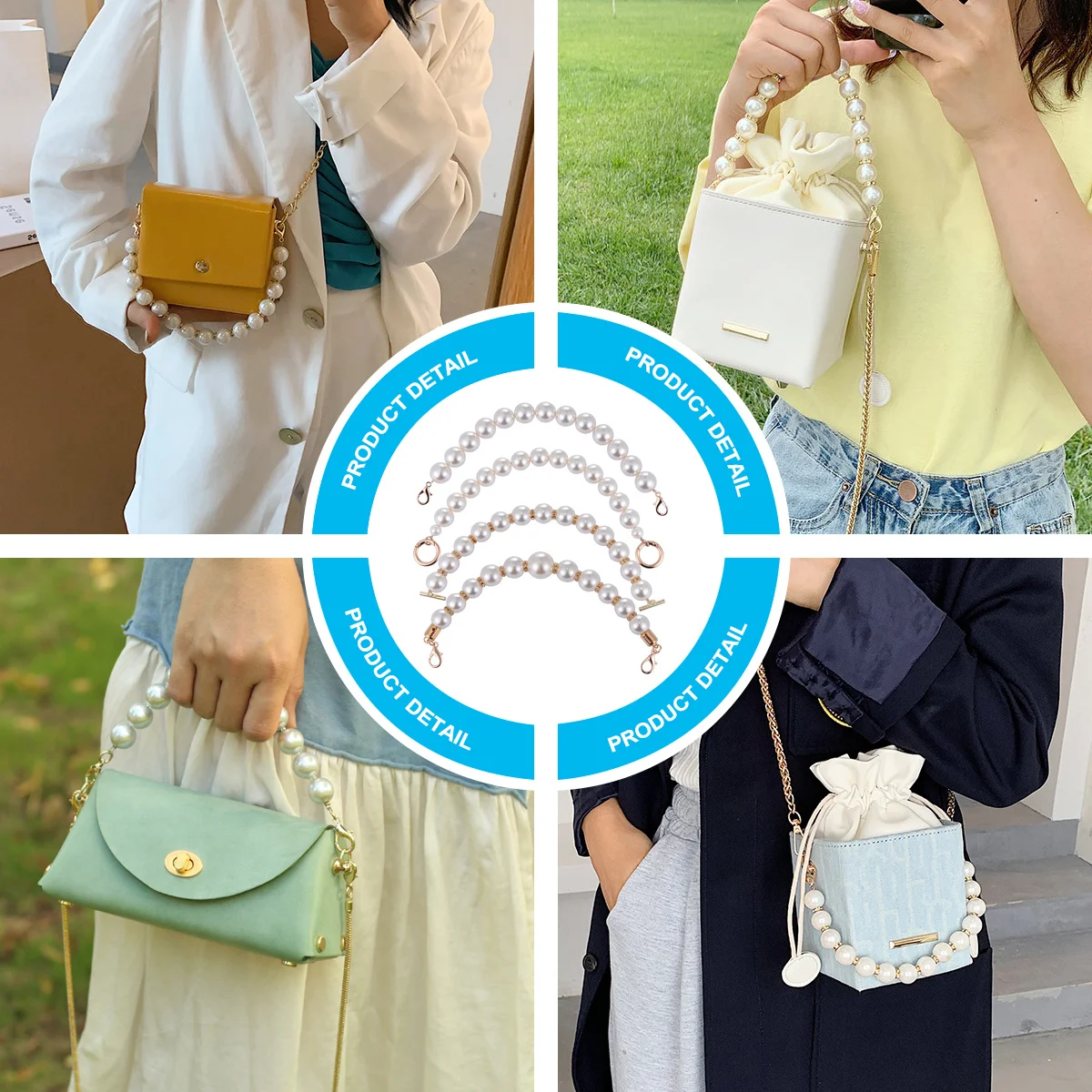 Cadena de bolso de perlas, cadena de Metal de moda duradera y ligera para bolso, accesorio para bolso de hombro, suministro artesanal hecho a mano, 4 Uds.