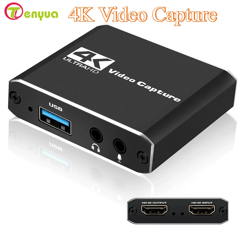 

Карта видеозахвата 1080P, 60 Гц с микрофоном, 4K, HDMI-совместимая коробка для записи USB 3.0 для ПК, прямая трансляция игр