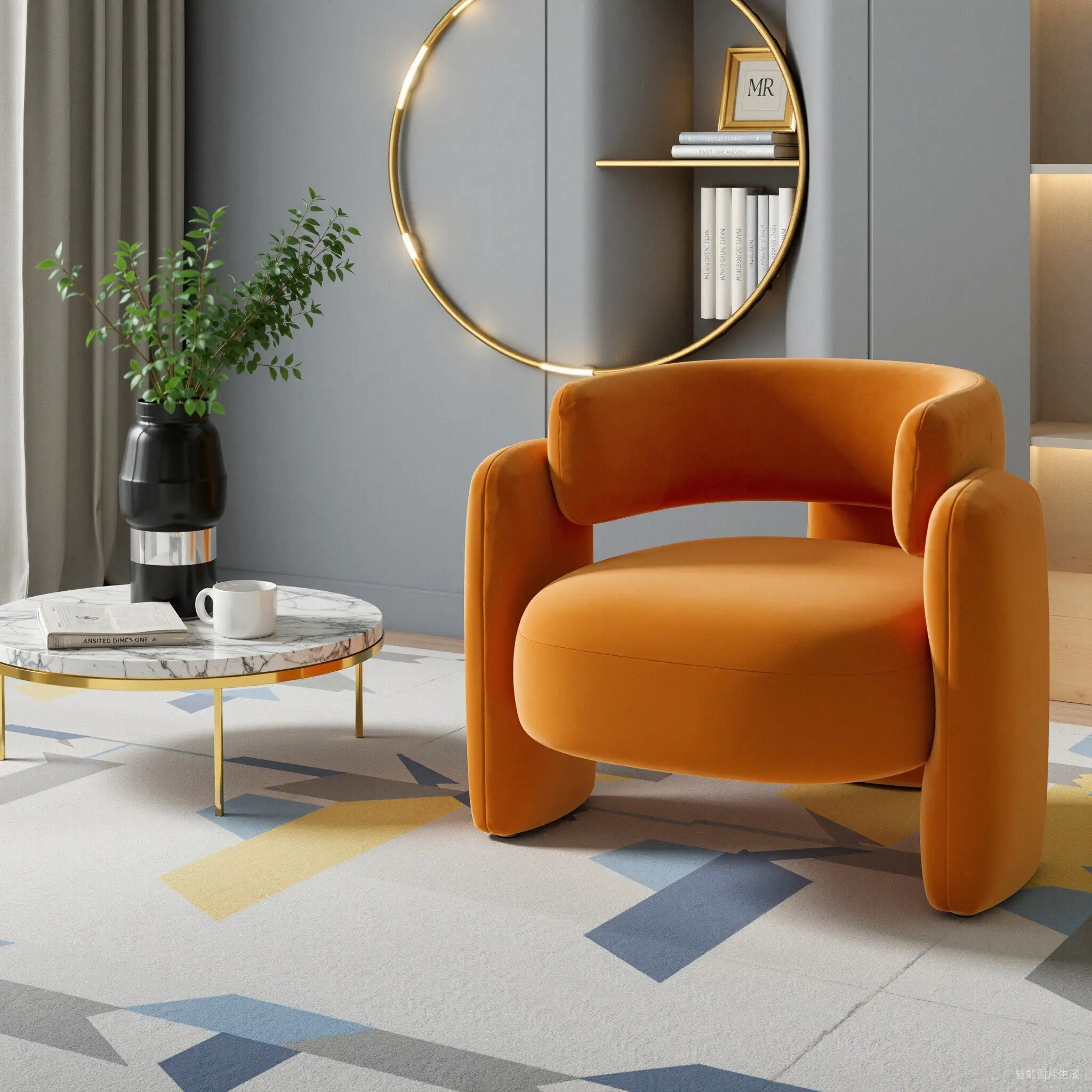 

Скандинавский кремовый одиночный диван, балкон, ленивый свет, роскошный маленький одиночный стул, комбинация салона красоты, зона отдыха, прием