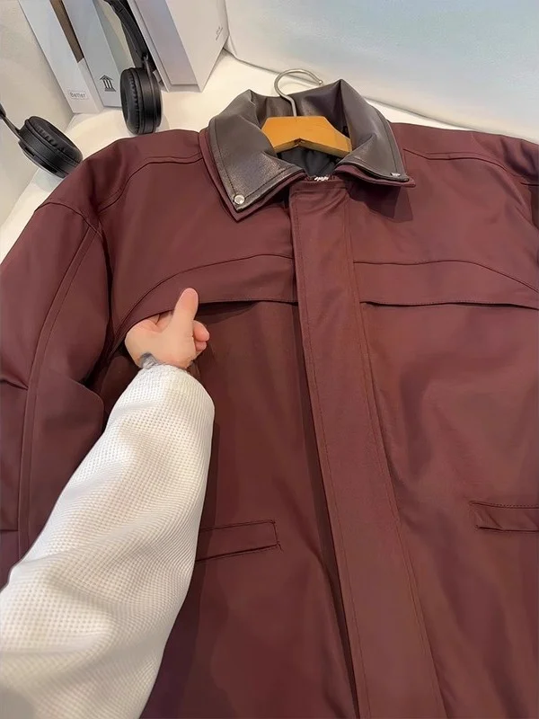 الأحمر الطيران Jaet القطن عمال الرجال الشتاء Thiened الدفء الأمريكية الرجعية طوق الرجال Faion ملابس خارجية معطف Jaet #4