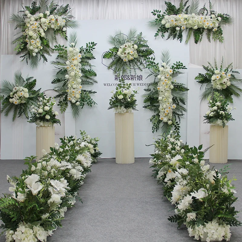 

Complete set of wedding artificial flowers, road leading flowers, long rows of hanging flowers, outdoor lawn event party layout