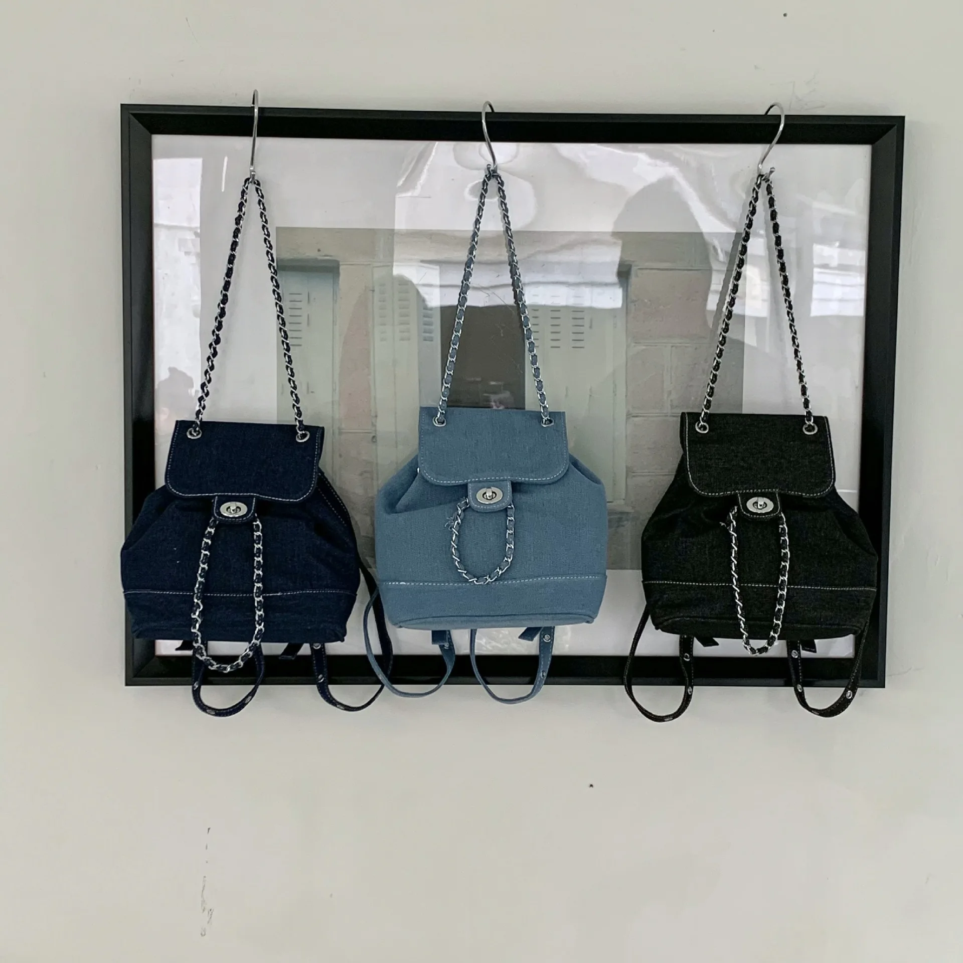 Mochila Denim Azul de Corrente para Mulheres, Mochila Commuter de Viagem para Senhoras, Bolsa de Ombro para Meninas, Moda Pequena