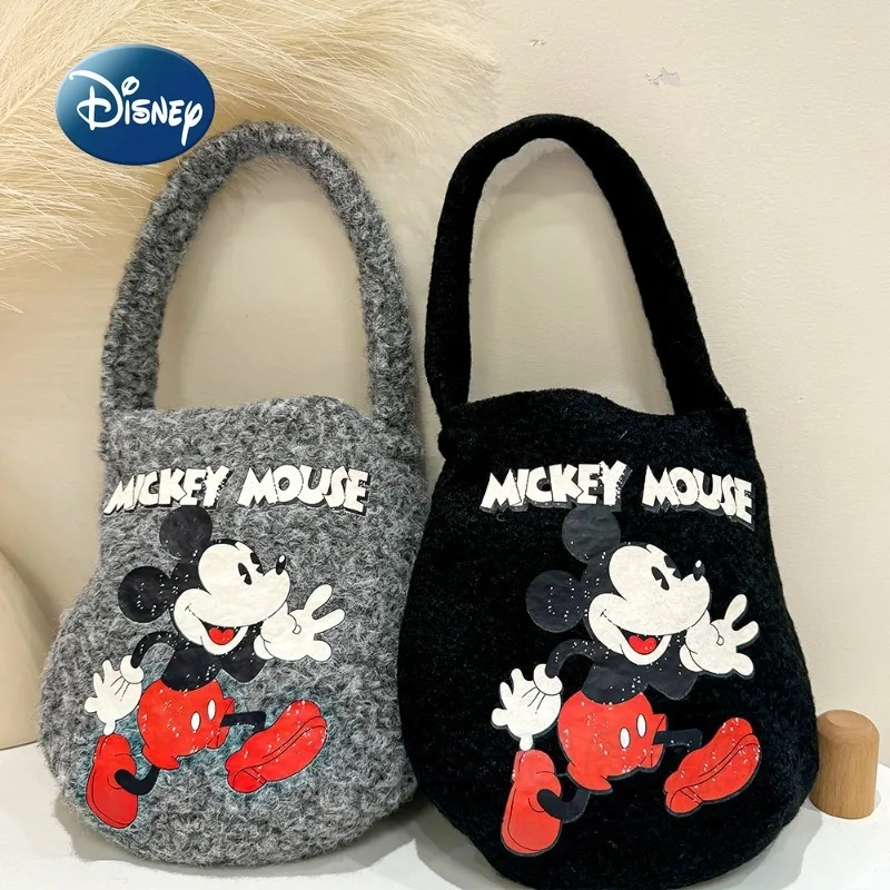 

Disney Mickey New Plush Women's Handbag Cartoon Print Fashion Women's Shoulder Bag Casual Luxury Women's Bag High Quality