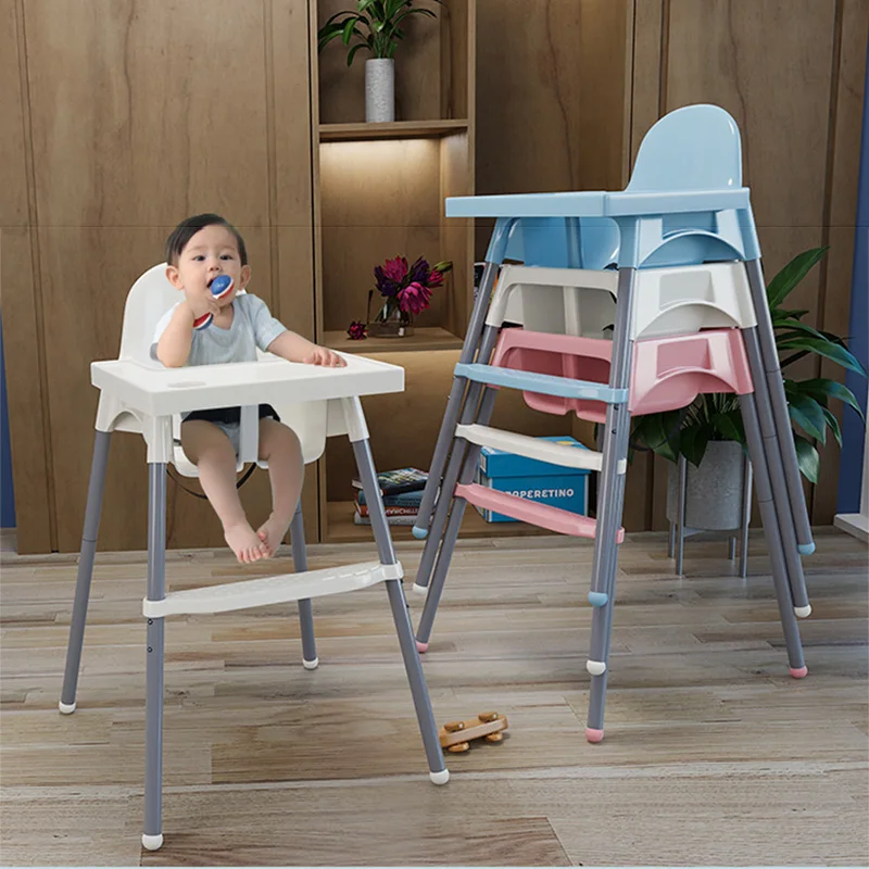 Silla alta para bebé y niño, asiento de comedor de Color sólido, silla de alimentación de altura ajustable con reposapiés, plato de cena y cinturón