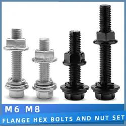 M6 M8 Metric Flange Hex Bolt and Nut Set 304 Stainless Steel / Black Zinc Plated Alloy Steel 10.9 Grade Screw Lock & Flat Washer
