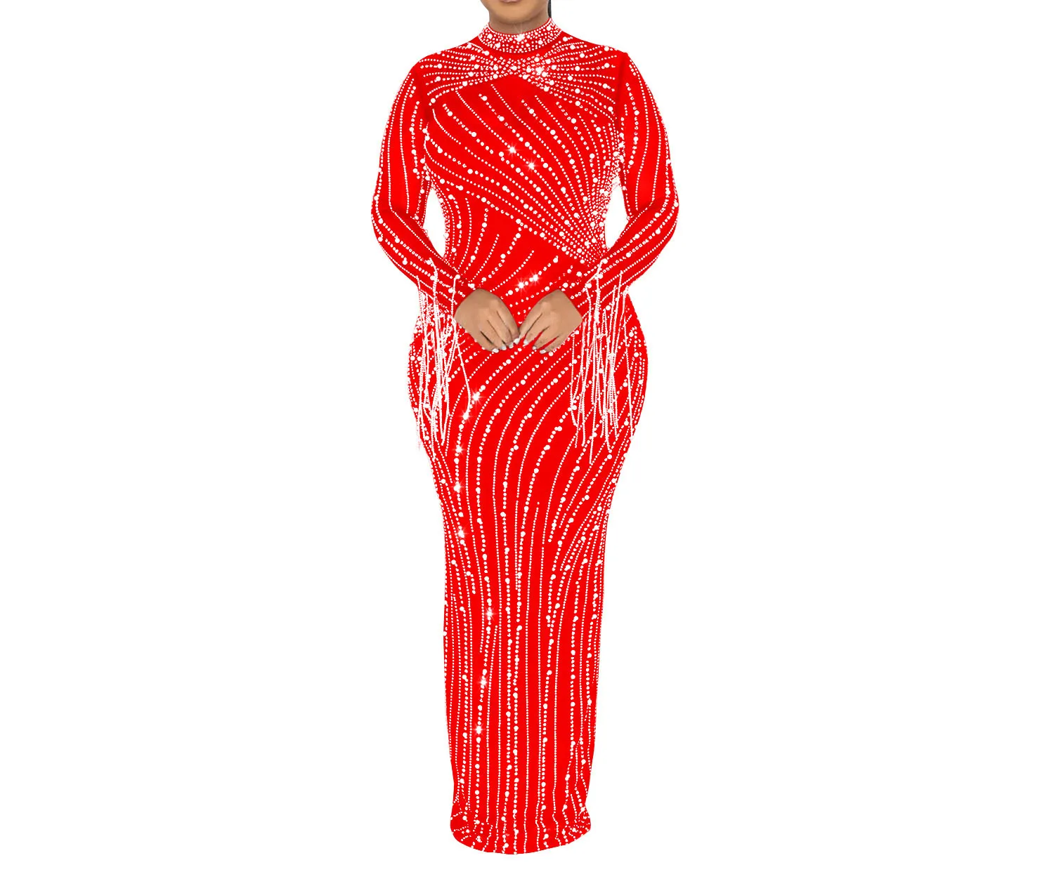 Skirt Set for Women New Fashion Mesh Lace Hot Drill Long-sleeved Skirt and Lining Two-piece Set