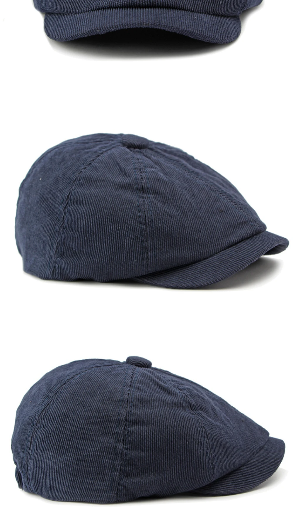HT4403 Baskenmütze für Männer und Frauen, Künstler- und Maler-Baskenmütze, Einfarbige Cord-Flatcap für Frühling, Herbst und Winter, Achteckige Mütze, Herren-Baskenmützen – Detail 8