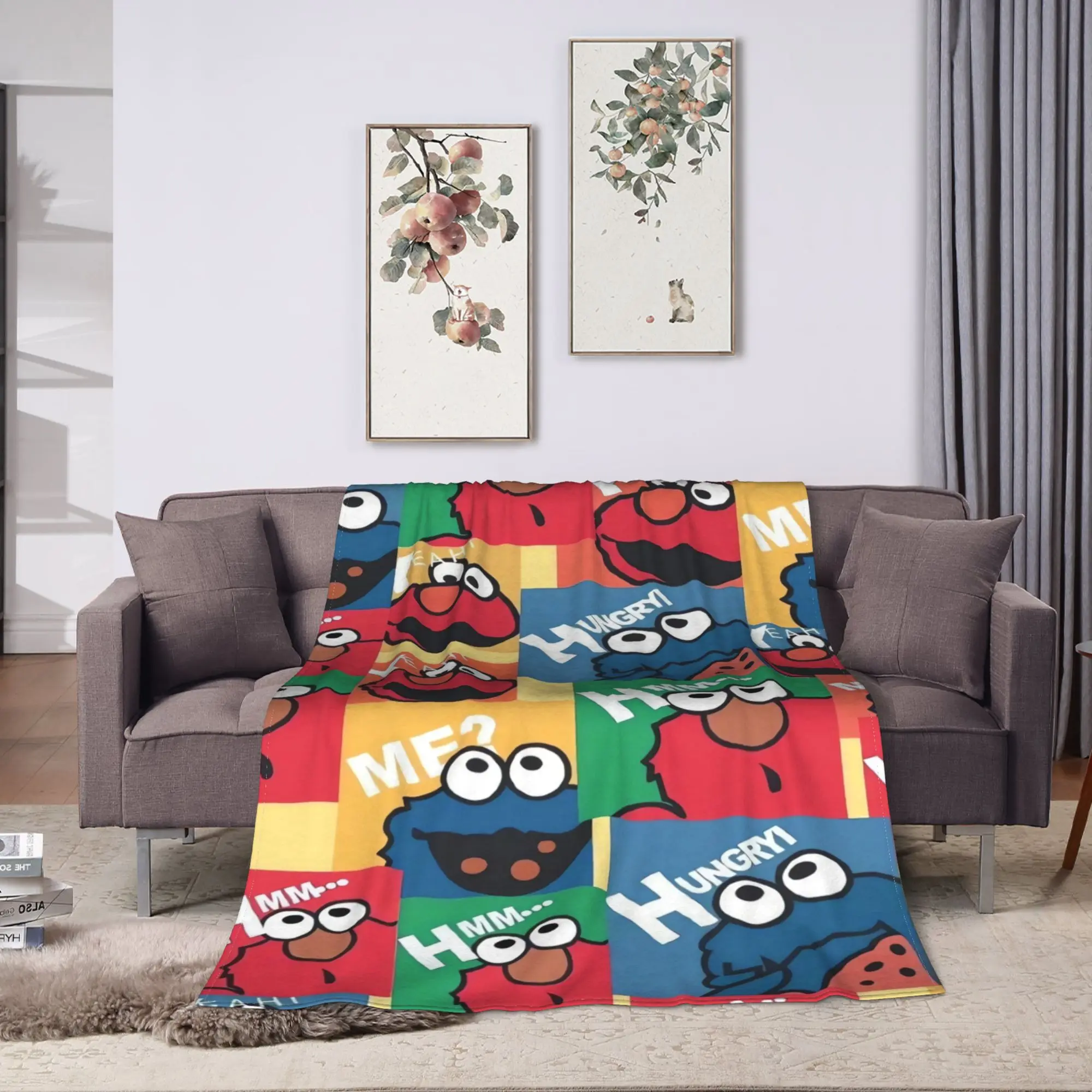 S-Sesames Streets Tango Elmo & Grover  Warm Soft Blanket  Boy Girl Plush Bedding Throws Funny Couch Chair Flannel Bedspread