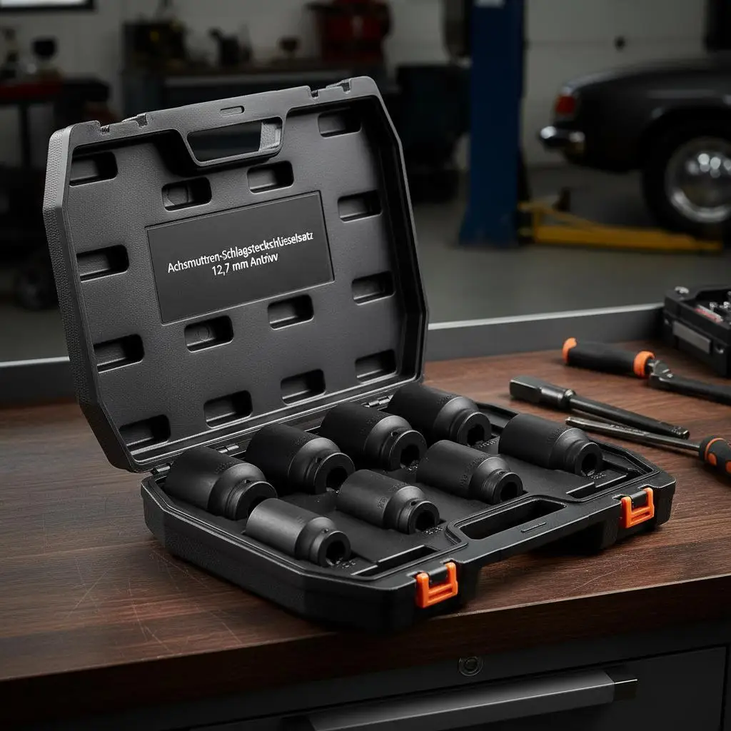 Spindle Nut Impact Tool Kit 1/2" Drive 8-Piece Metric Hub Socket Set For Auto Repair Maintenance Installation, Deep 12-Point