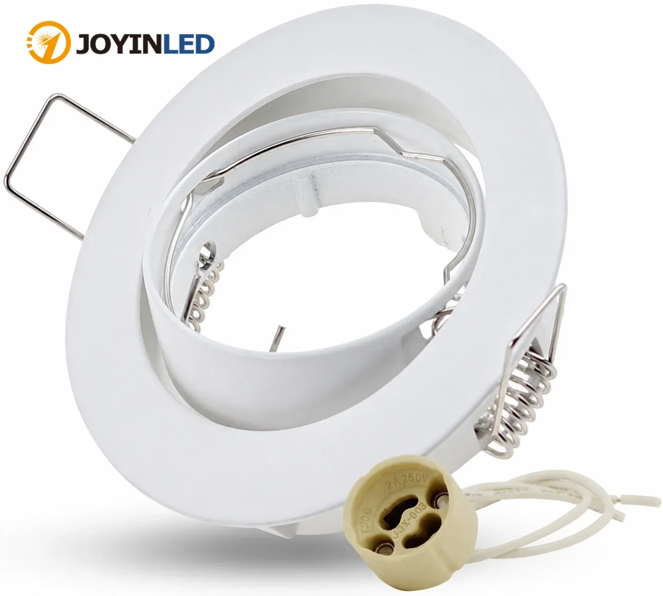 JOYINLED 10 Pack Round Recessed Downlight Frame White GU10 Lamp Holder 30° Adjustable Tilt LED Spotlight Trim Ceiling Fixture